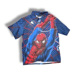 Y2K Marvel Spiderman Button Up Shirt Boys Size 12/14 Graphic Superhero Top